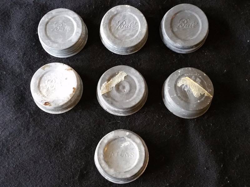 lot 221 image: (7) Vintage Zinc Mason Jar Covers