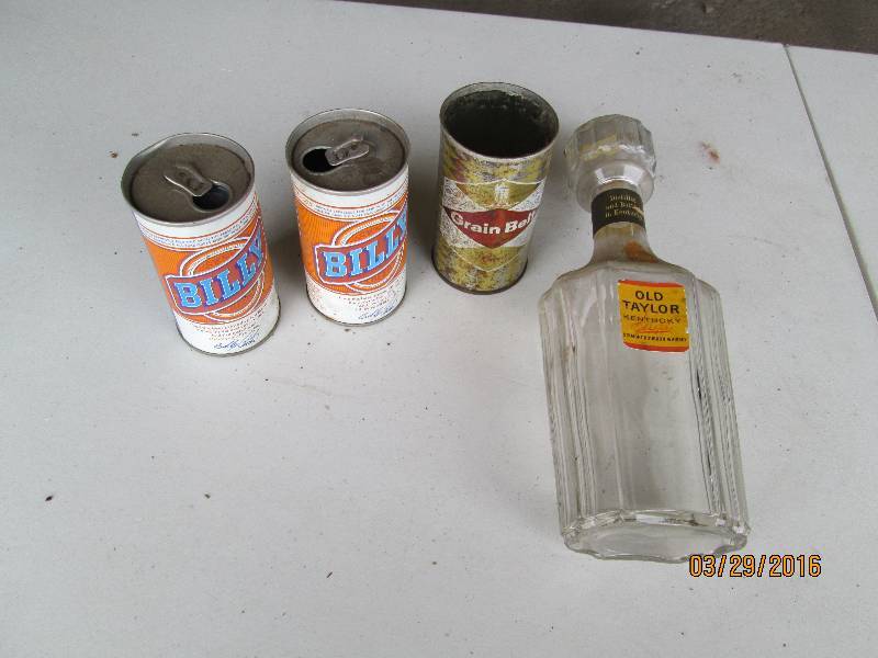lot 156 image: Whiskey Bottle & Beer Cans