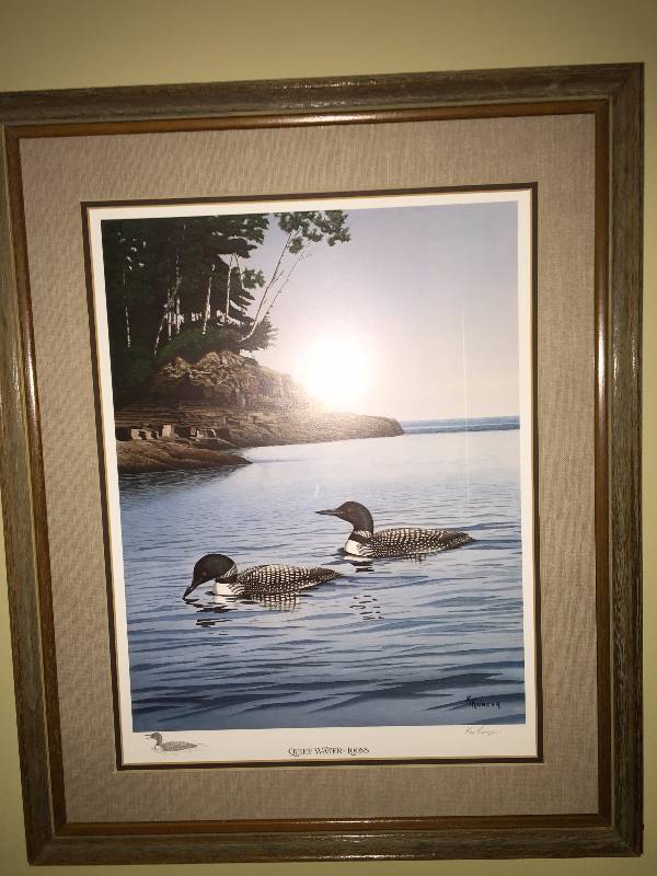 lot 3 image: Ken Kunzer, Quiet Water Loons, Wildlife Print, Framed and Matted