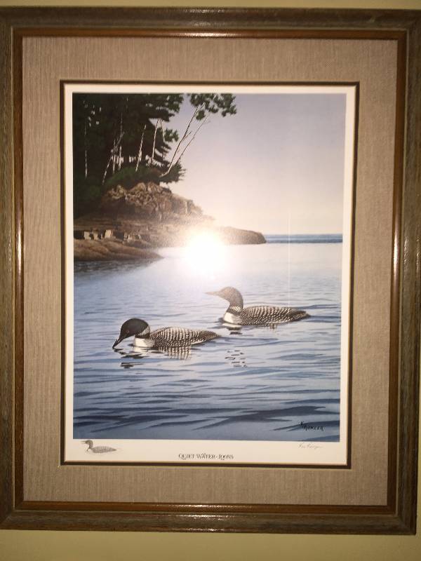 Ken Kunzer, Quiet Water Loons, Wildlife Print, Framed And Matted | Excellent Osceola Wi Estate Auction, Terry Redlin, Wooden Bird Duck Decoys,Fine Antiques,Furniture, Jewelry, Original Art, Oriental Rugs | K-Bid