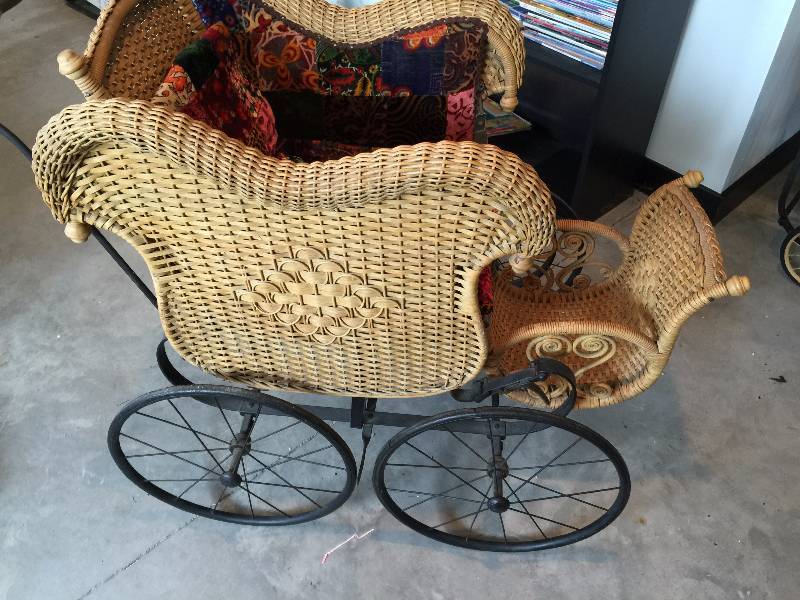 lot 63 image: Antique Wicker Baby Stroller,  FA Whitney Carriage Company