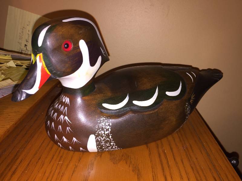 lot 71 image: Wooden Bird Factory Carved and HP Wood Duck, Drake  P Korman