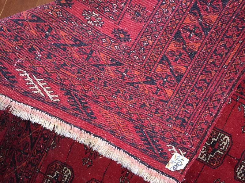 lot 131 image: Antique Wool Handtied Afghani Bokkara Carpet  6x9