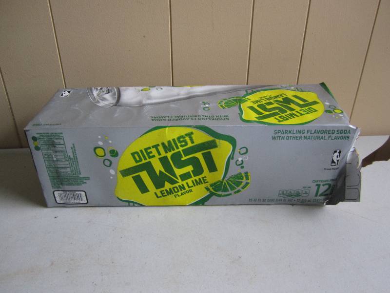 12 pack of pop  soda cans, package...