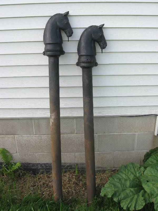 Vintage Cast Iron Horse Head Hitching Posts w/Rings May Estate