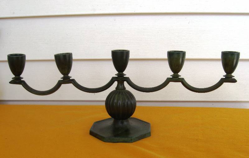 lot 50 image: Large, heavy (Swedish) Candelabra, Candleholders & Candle Shades