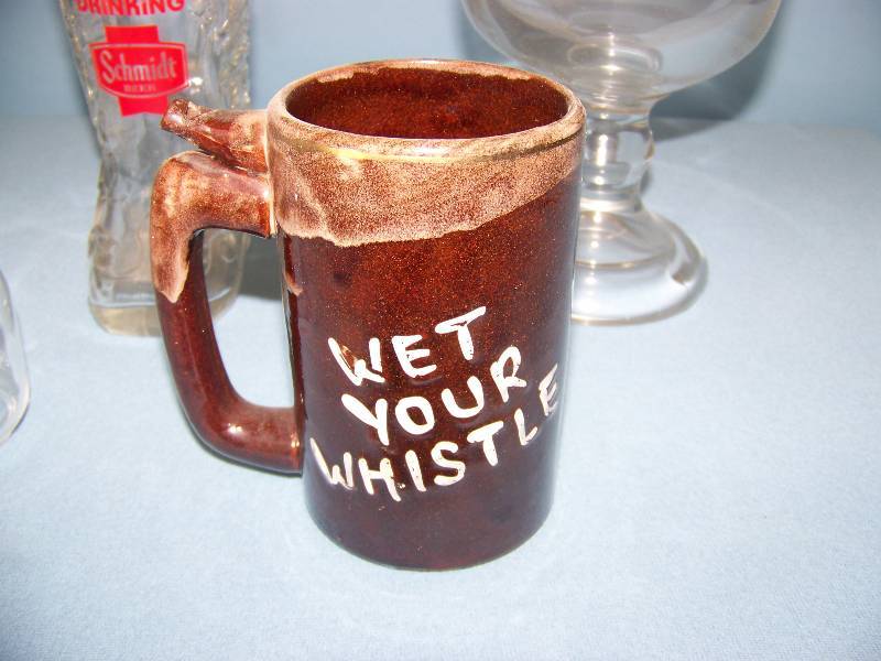 lot 18 image: Collectible, Schmidt Beer Glassware  Glass Drinking Boot, Stein with Lid & more