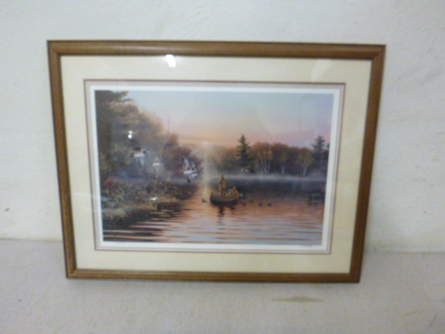 lot 66 image: Wooden Bird Framed and Matted Duck Print