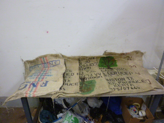 lot 92 image: 5 Burlap Coffee Bean Bags