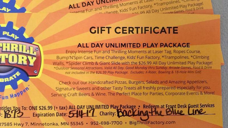 lot 38 image: (2) Big Thrill Factory All Day Passes