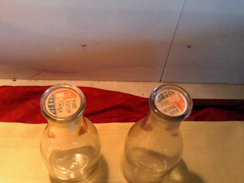 2 VINTAGE PURE FRESH GLASS MILK BOTTLES