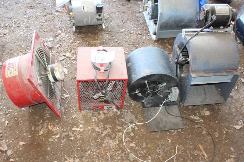 lot 118 image: Lot of (4) Blower Motors Including SMC Air Compressor Marley Heater