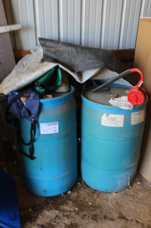 lot 117 image: Lot of (2) Plastic Barrels w Contents on top