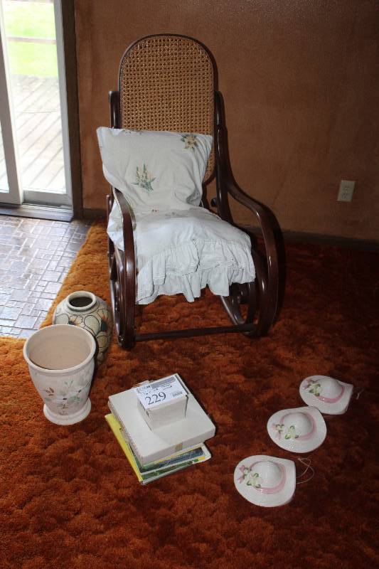 lot 229 image: Lot Including Rocking Chair Hats Ceramic Pots Books