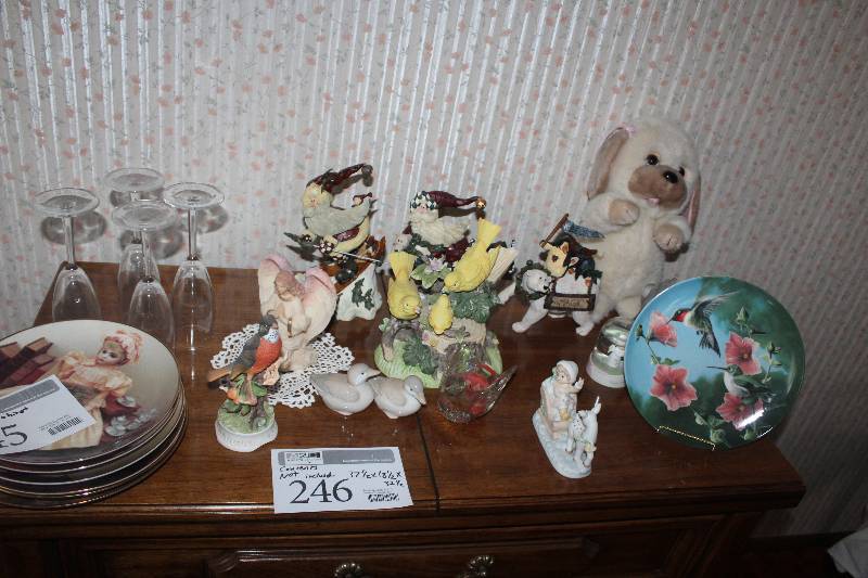 lot 245 image: Lot Including Collectible Plates Collectible Figurines Wine Glasses