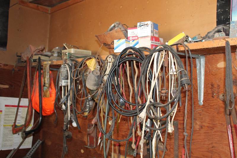 lot 155 image: Contents On and Hanging From Including Wiring Tools Car Parts