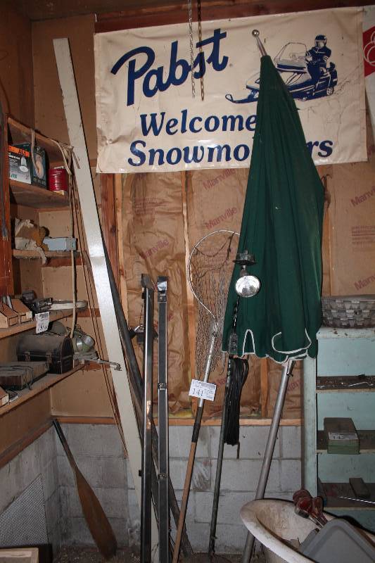 lot 141 image: Corner Lot Including 77 Fishing Net 104 Umbrella 120 Diameter And More