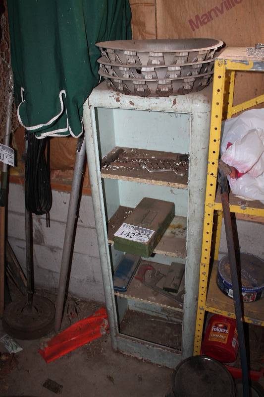 lot 142 image: 4-Shelf Metal Book Case w Contents