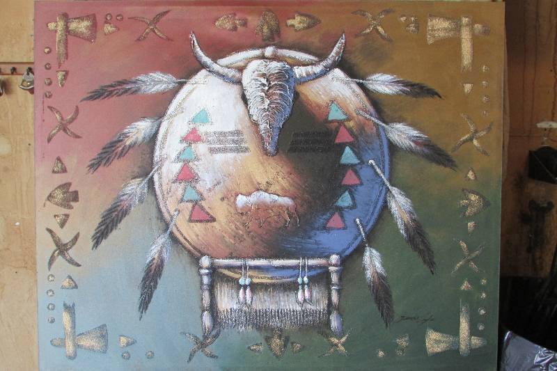 lot 3 image: Southwestern Native American Canvas Art