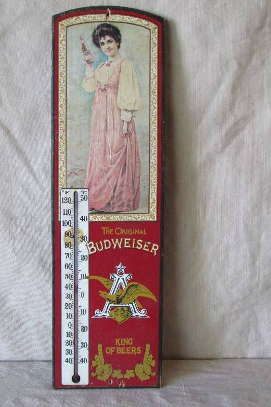 lot 6 image: Vintage Budweiser Advertising Sign WThermometer