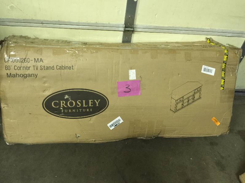 lot 3 image: Crosley Furniture Corner TV Stand 26.25H x 59.75W x 23.5D New