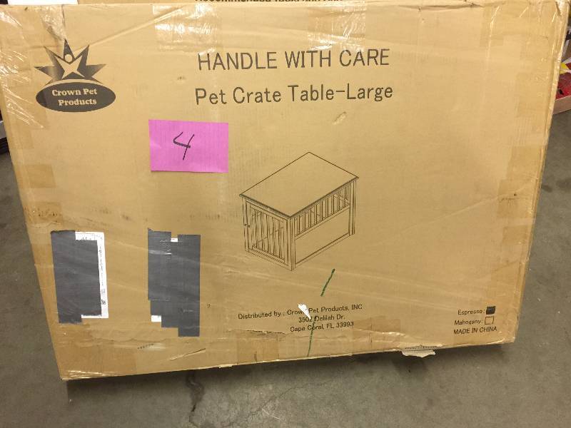 lot 4 image: Crown Pet Large Espresso Furniture Pet Crate Interior dimensions 37 inches L x 24 inches W x 25 inches H Weight 70 LBS NEW