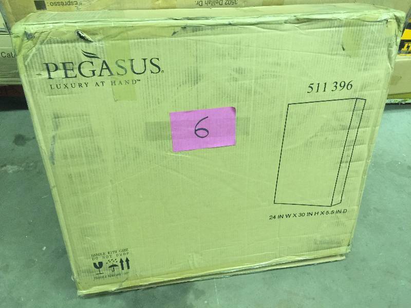 lot 6 image: Pegasus SP4600 24 in. x 30 in. Recessed or Surface Mount Mirrored Medicine Cabinet with Deco Framed Door in Oil Rubbed Bronze NEW