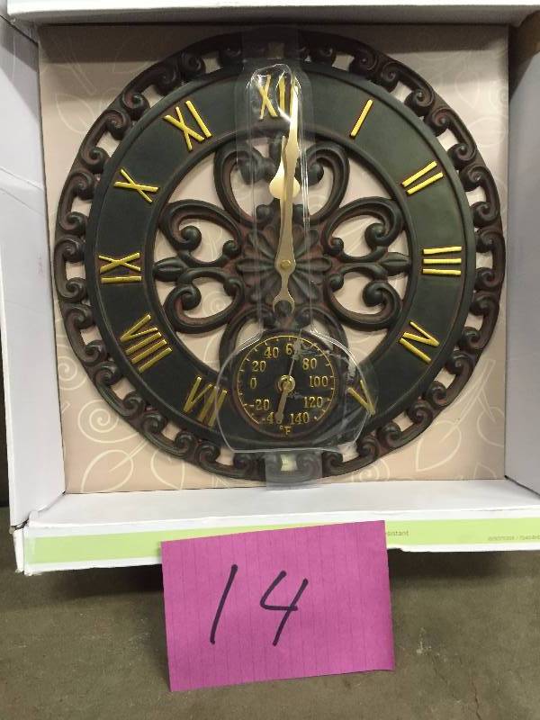 lot 14 image: Acurite My Backyard Weather Open Frame 14 Analog Clock Thermometer Combo