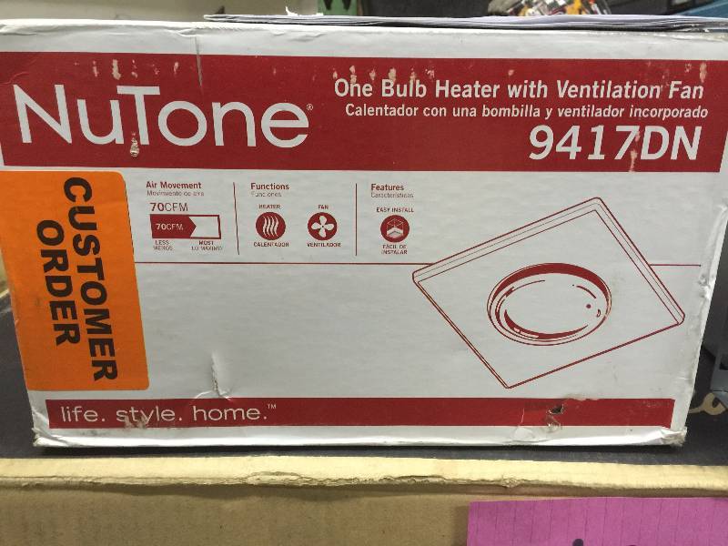 lot 18 image: Broan Heater 70 CFM Bathroom Fan, White 9417DN Open Box looks to be New