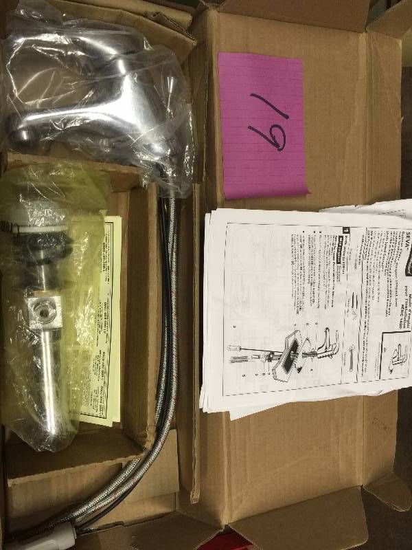 lot 19 image: American Standard Seva Single Hole Single Handle Low-Arc Bathroom Faucet in Polished Chrome with Speed Connect Drain NEW