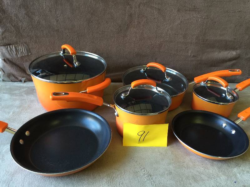 lot 91 image: Rachel Ray Cookware- frying pan is scratched inside, used in good condition