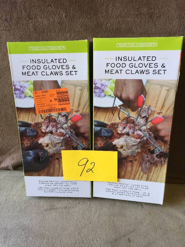 lot 92 image: Lot of 2 new insulated food gloves and meat claws set