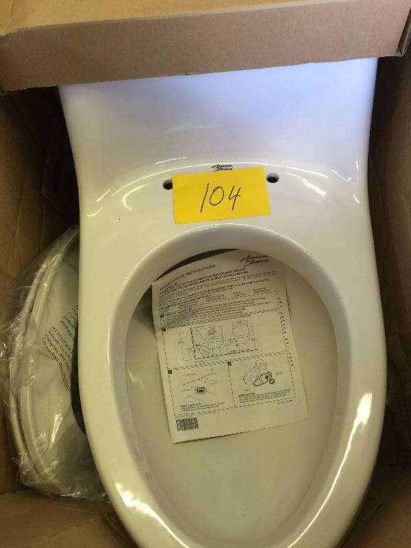 lot 104 image: American Standard Fairfield 1-piece 1.6 GPF Single Flush Elongated Toilet in White with Seat New