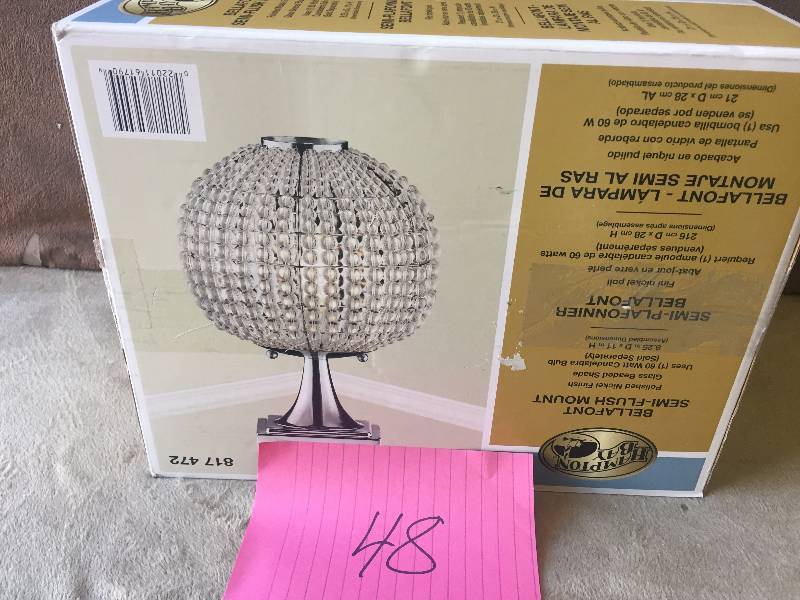 lot 48 image: Hampton Bay Bellafont Polished Nickel w Glass Beaded Shade Light NEW