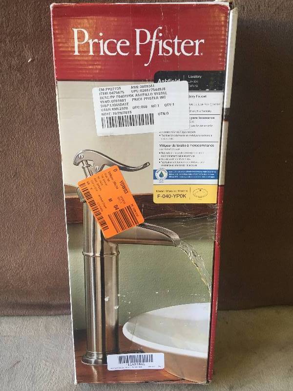 lot 54 image: Pfister Ashfield Single Control Vessel Bathroom Faucet Brushed Nickel F-040-YPOK NEW