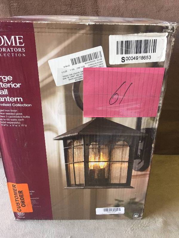 lot 61 image: Home Decorators Collection Brimfield 1-Light Aged Iron Outdoor Wall Lantern NEW