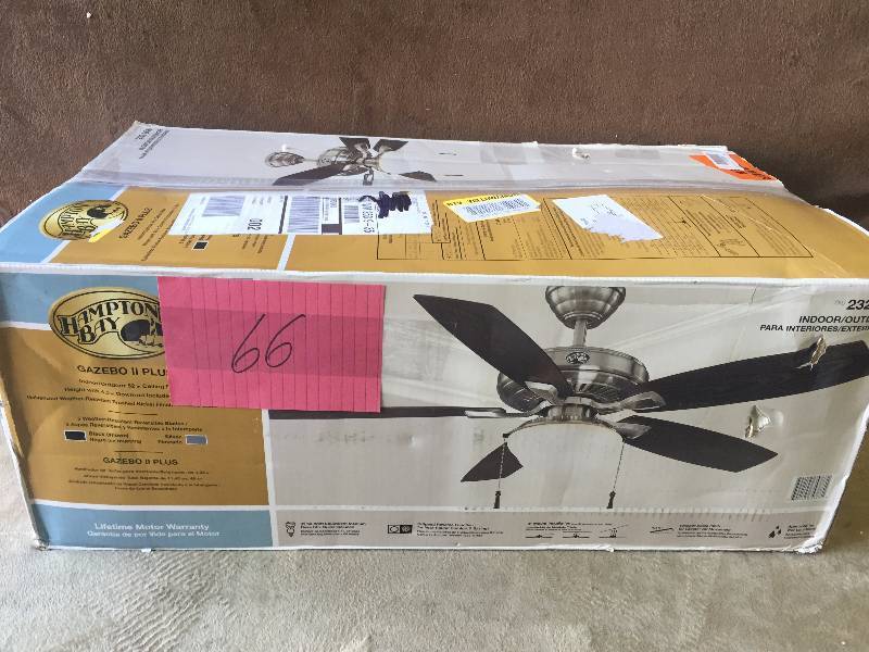 lot 66 image: Hampton Bay Gazebo II 52 in. IndoorOutdoor Brushed Nickel Ceiling Fan NEW