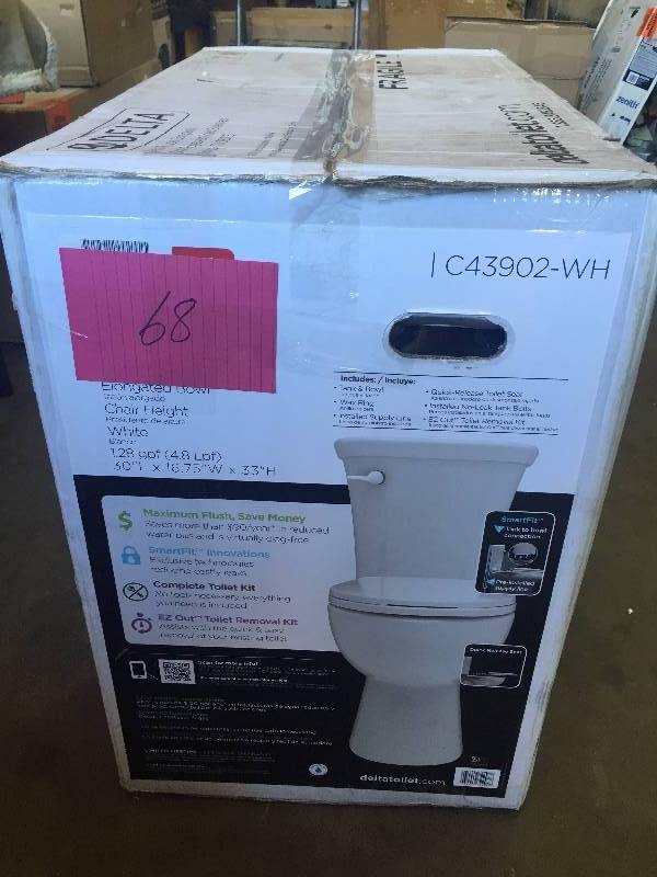 lot 68 image: Lilah 2-piece 1.28 GPF Elongated Toilet in White Model # C43902-WH NEW