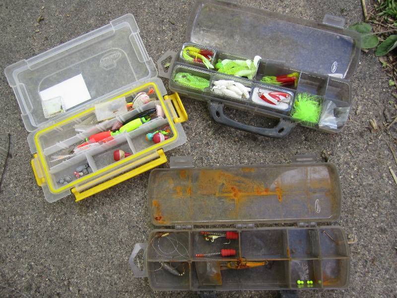 lot 129 image: 3 small tackle boxes with tackle...