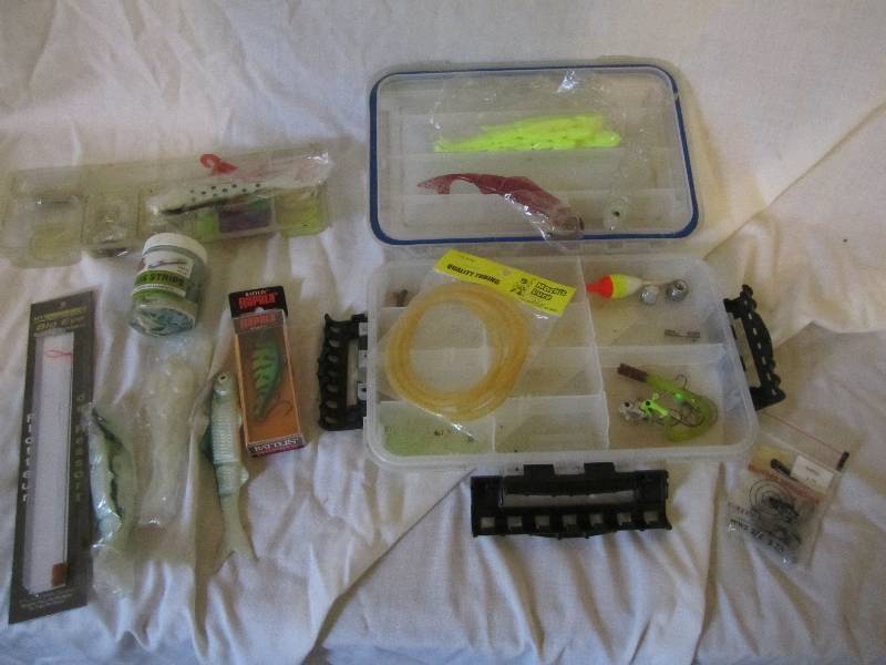 lot 596 image: Waterproof tackle box with assorted...