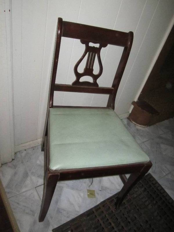 lot 671 image: Vintage wood chair with upholstered...