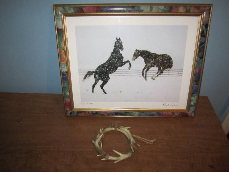 lot 677 image: Framed horse scene...