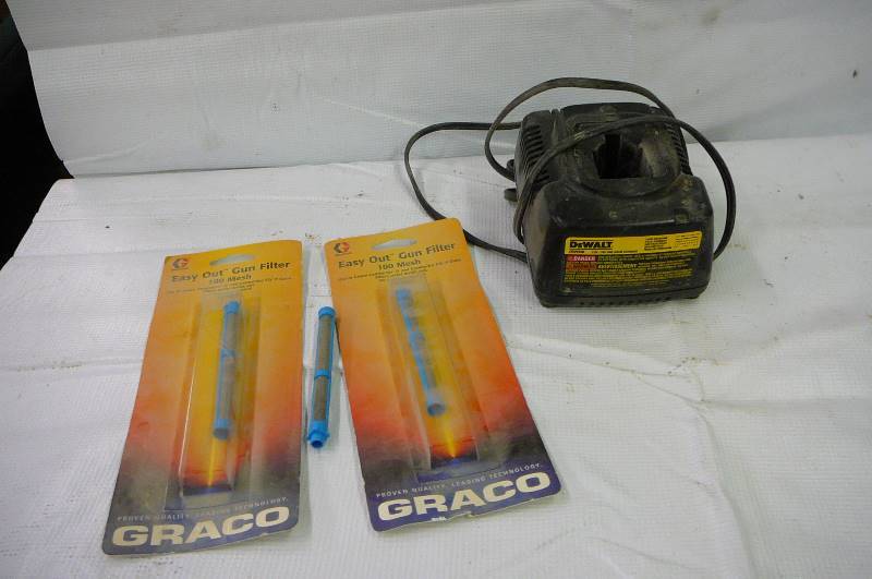 7.2 V TO 18 V DEWALT CHARGER &  GRACO 100 MESH GUN FILTERS
