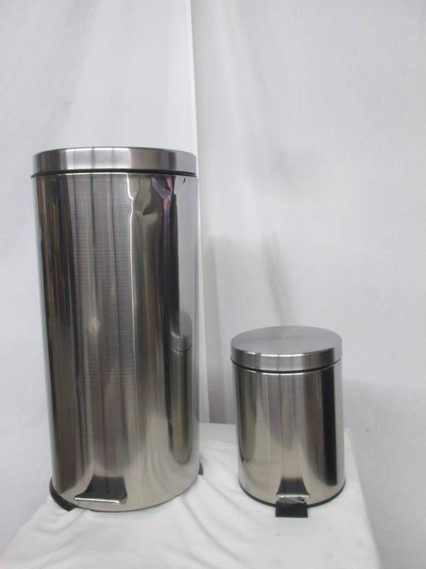 Alcove Brushed Stainless Steel Round Trash Cans - Set of 2
