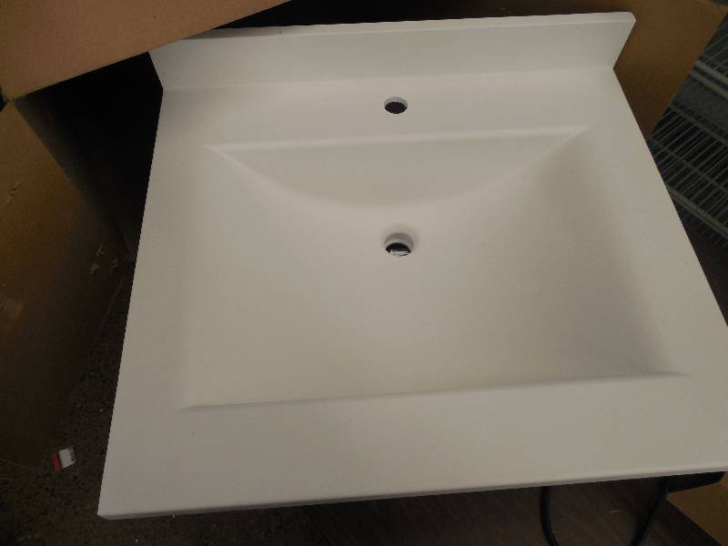 lot 50 image: Contour 25 in. W x 22 in. D x 10-14 in. H Solid-Surface Vanity Top in Tahiti White with Tahiti White Basin