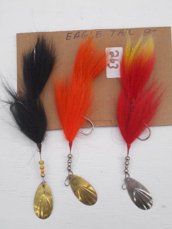 lot 263 image: (3) 8 Eagle Tail Muskie Spinner Lu...