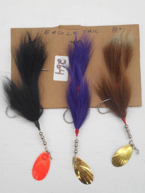 lot 264 image: (3) 8 Eagle Tail Muskie Spinner Lu...