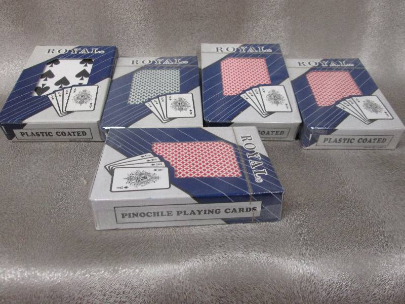 Lot of 5 decks Pinochle plastic coa...