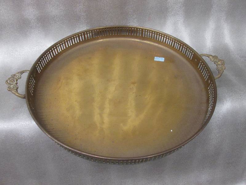 13 inch metal serving tray with han...
