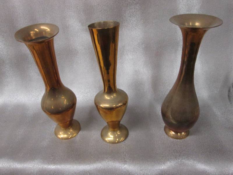 Lot of 3 Assorted Brass Budvases 7 ...
